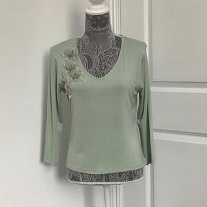 New York City design co. Embellished Fitted Green Blouse, Size L